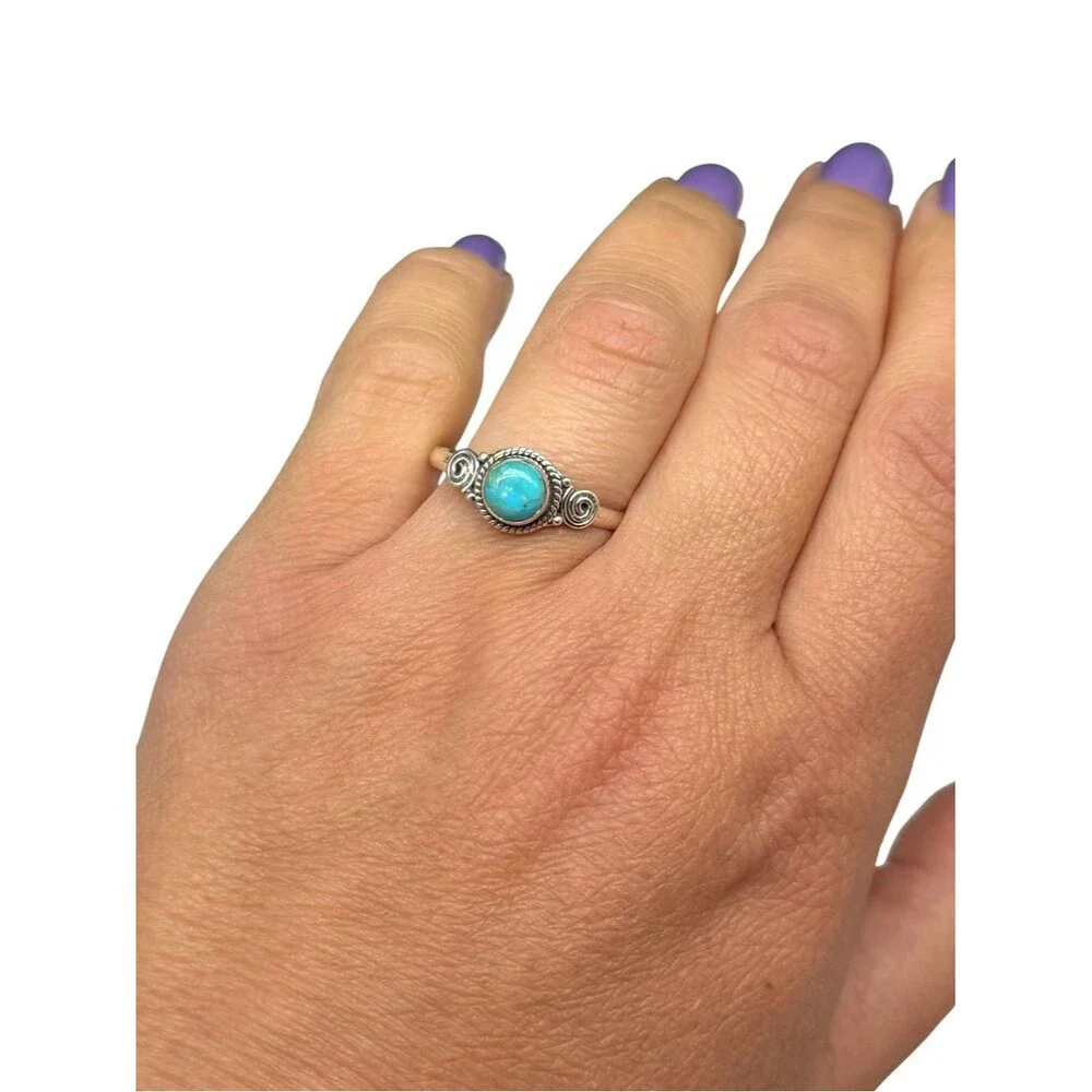 Kingman Turquoise Ring Size 10.5 Solid 925 Sterling Silver Dainty